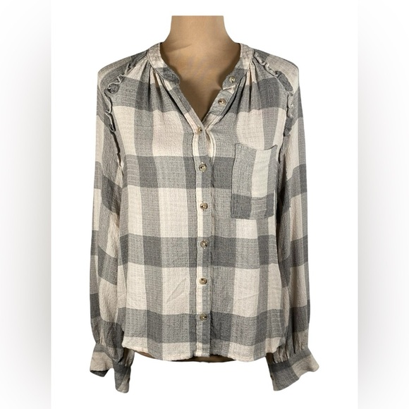 ANTHROPOLOGY ~ Pilcro plaid long sleeve button up top women's sz XS - Picture 1 of 9